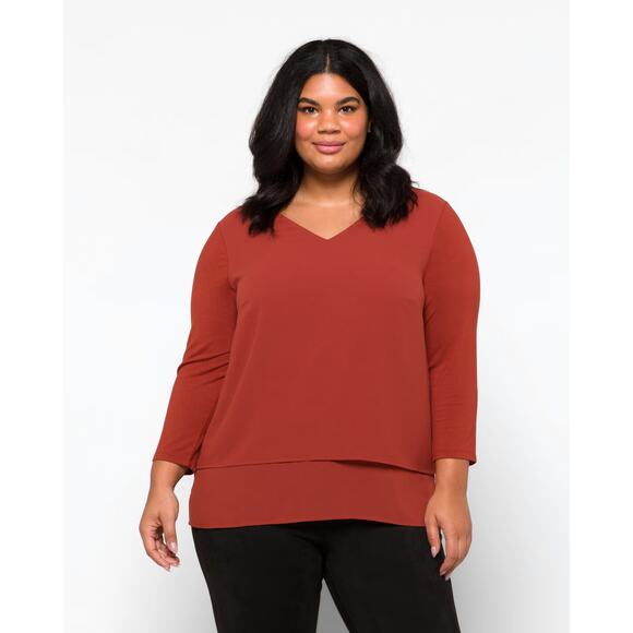 Michael Kors Layered V Neck 3/4 Sleeve Tunic Top Boho Minimal Fall Orange 2X - Picture 1 of 14